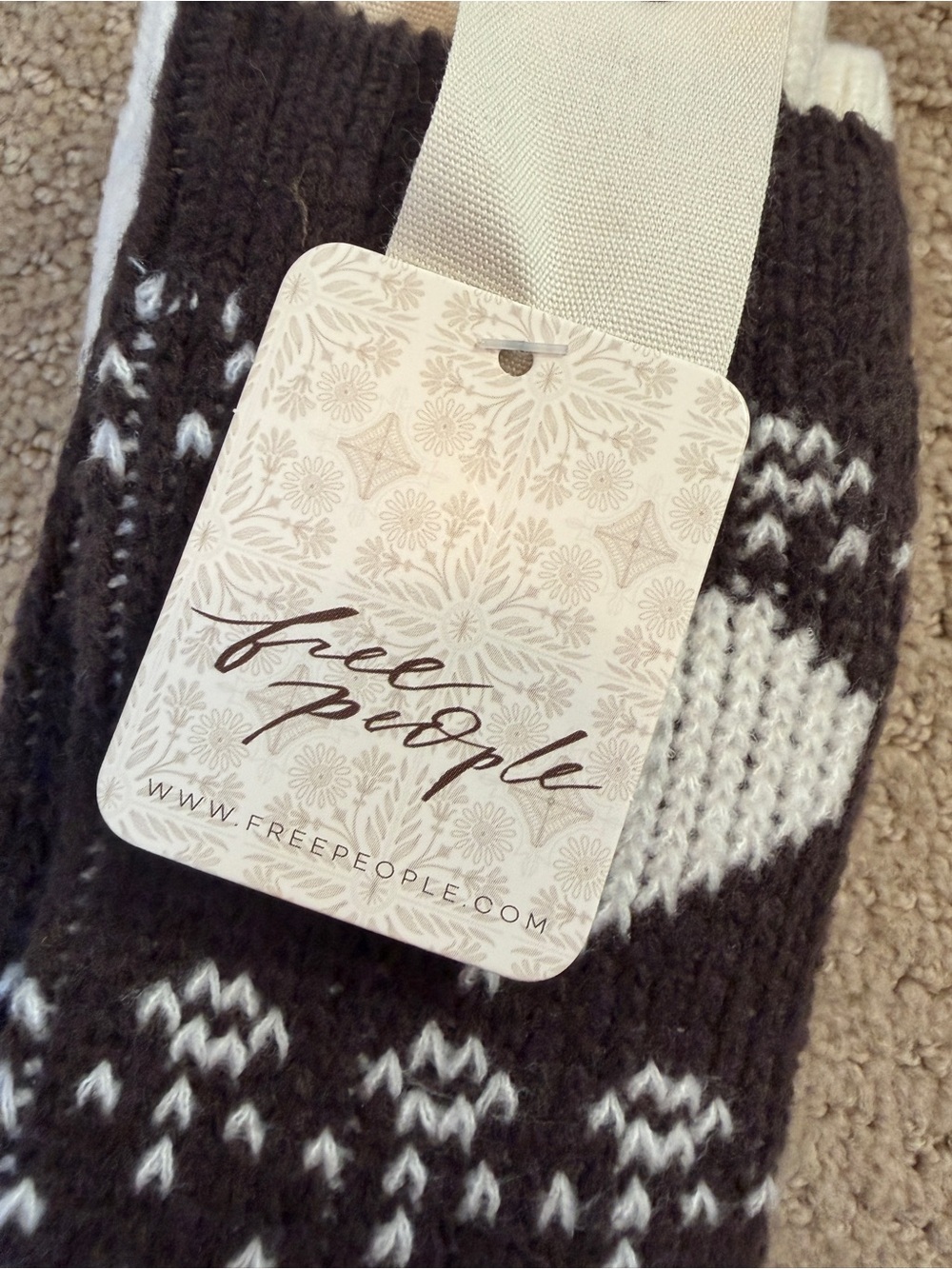 Free People Brown & White Heart Fair Isle Socks- three pair, new - Picture 2 of 3